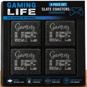 4 Pc Gaming Life Slate Coasters Engraved Gamer Player 1 Player 2 Level 10